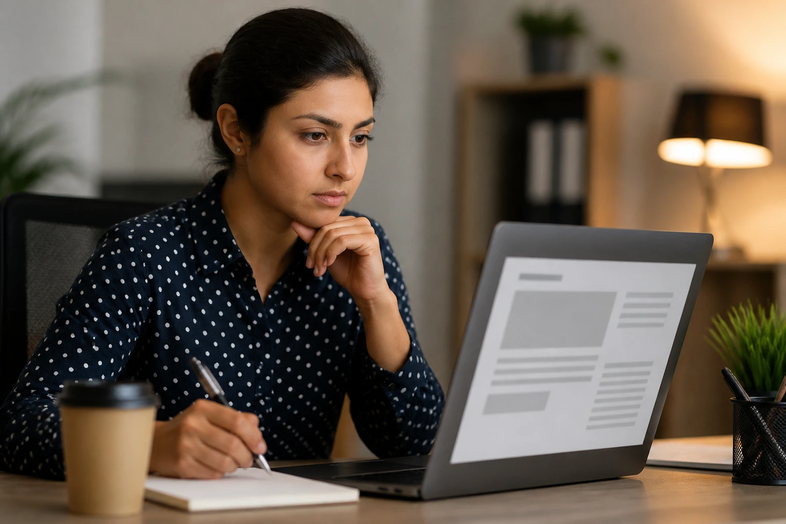 Person examining a job advertisement for sponsorship cues in a blurred background.