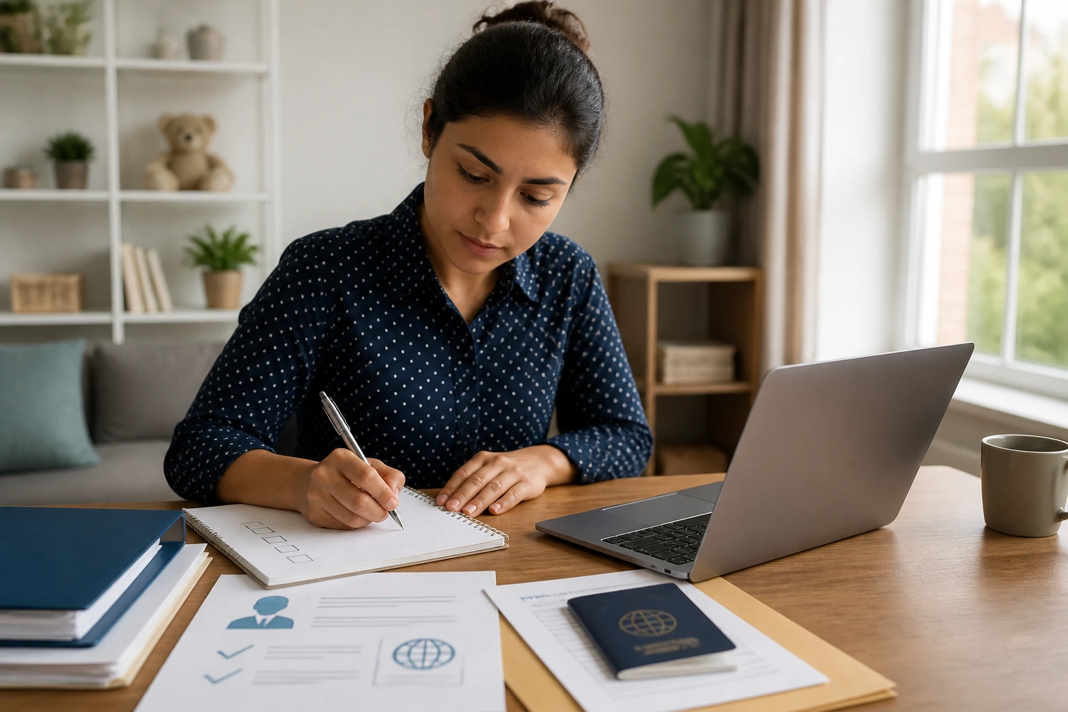 Person organizing a focused job application plan at a desk with laptop