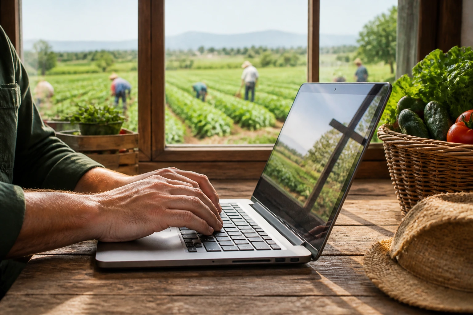 Person using a laptop to find real farm worker opportunities.