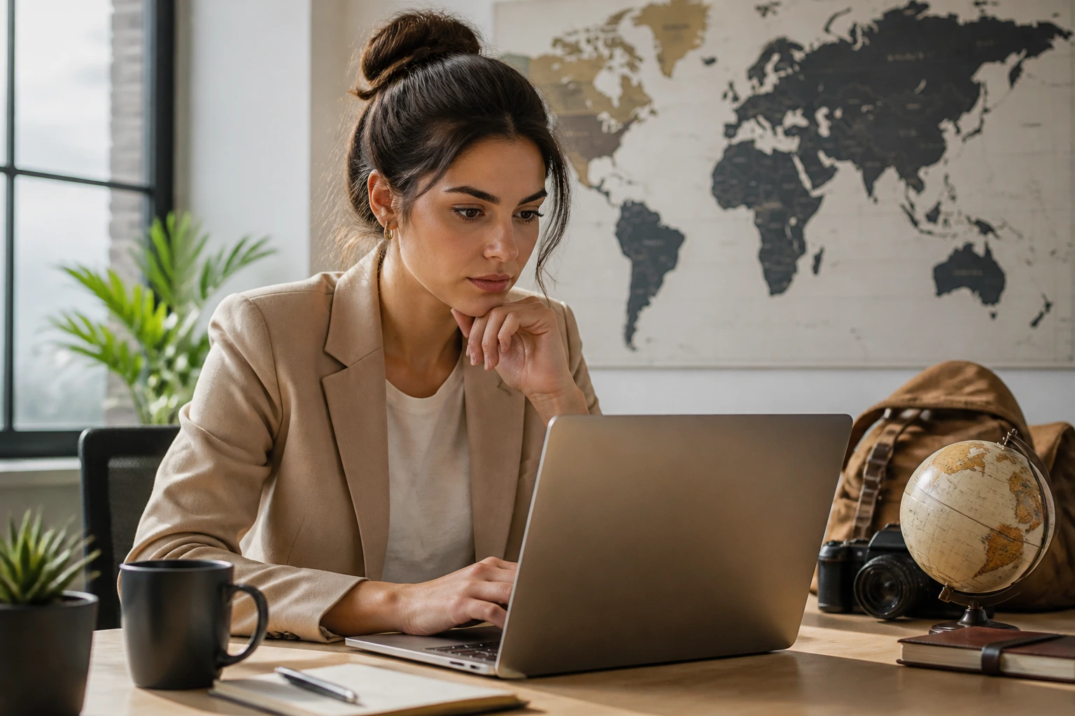 Professional at a desk using a laptop to search for coffee sponsorship jobs