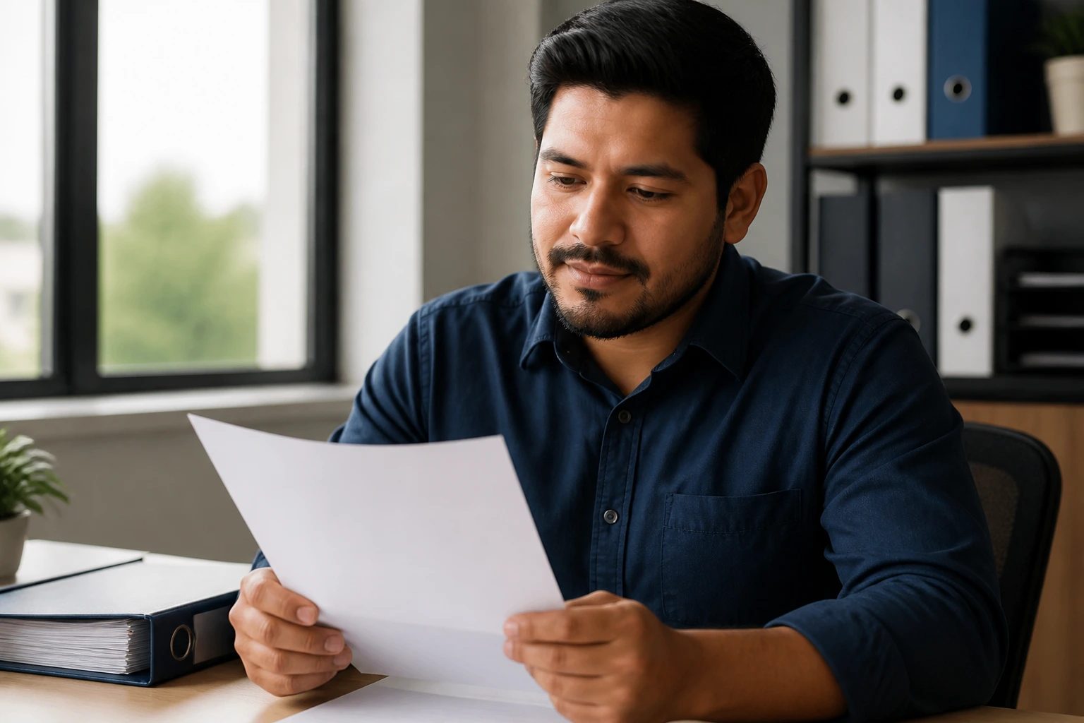 Person reviewing a job offer with clear understanding in an office