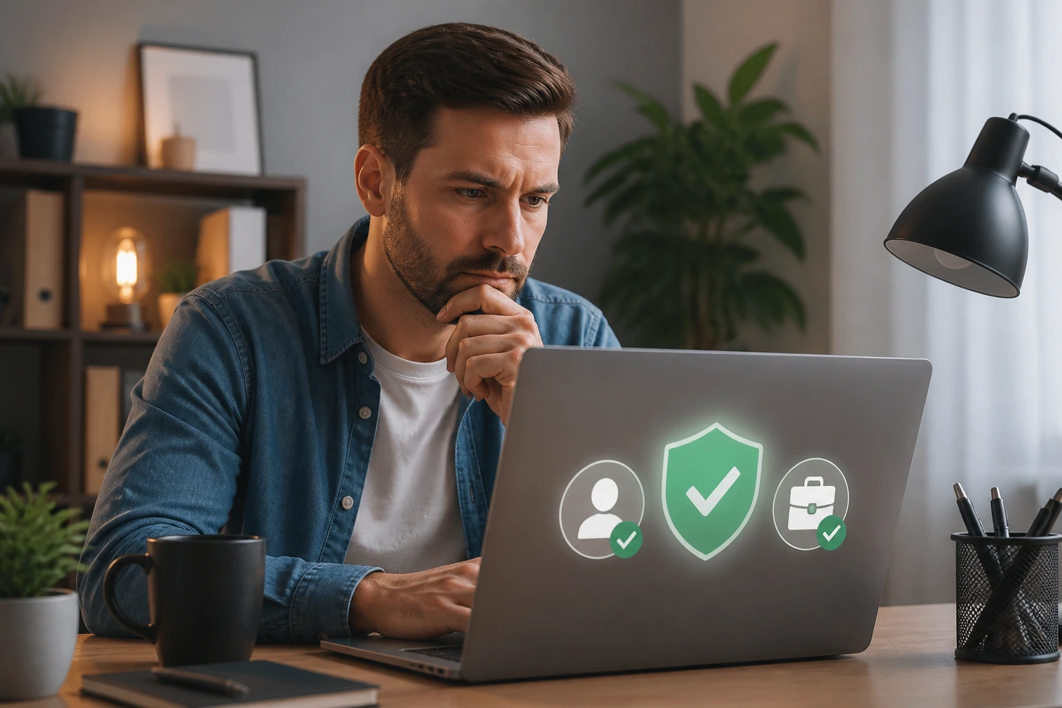 Person examining a laptop screen to verify legitimate job offers