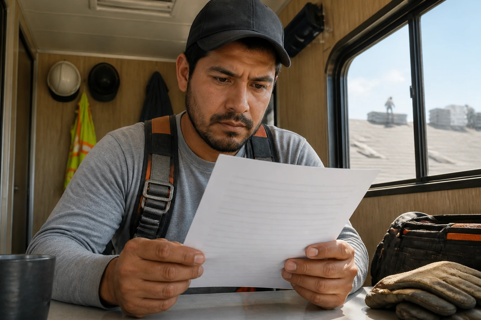Worker reviewing a document with unreadable text