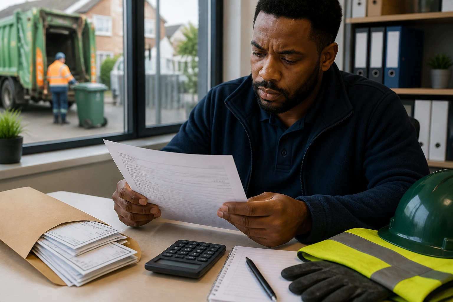 Person inspecting a job package with benefits, no text visible