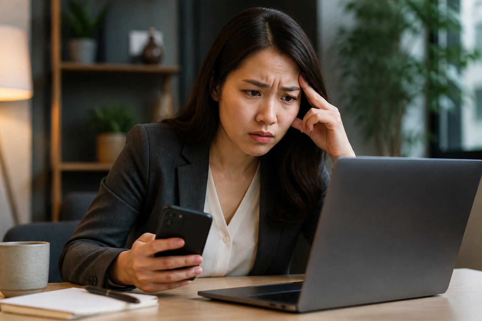 Portrait of a job seeker wary of potential recruitment scams