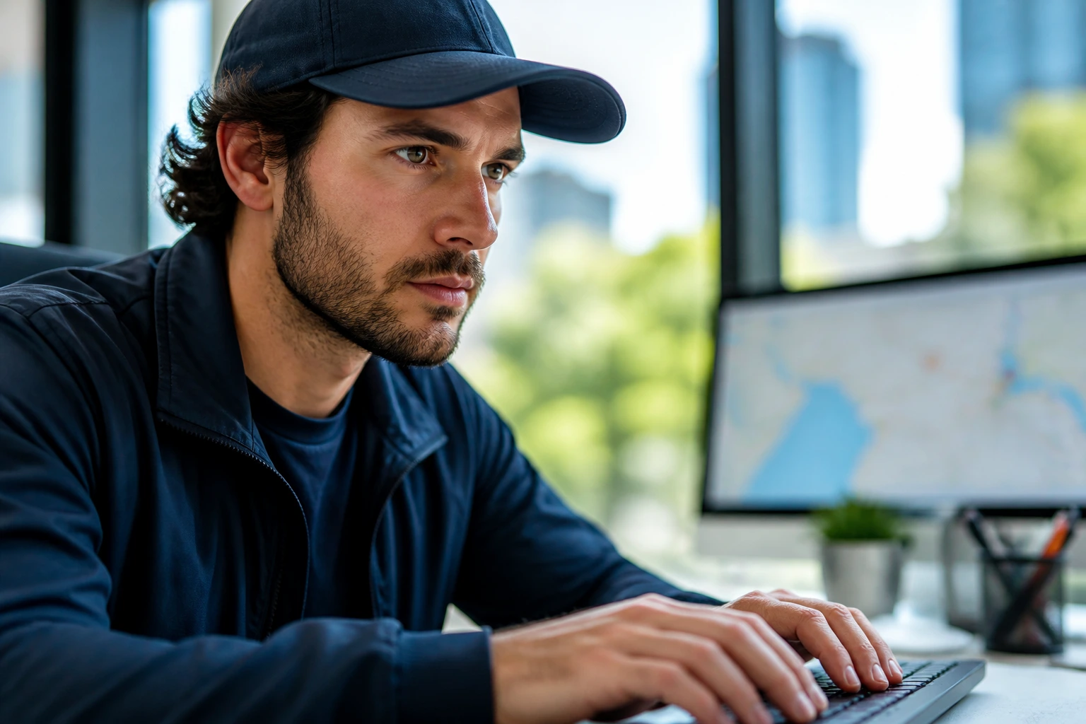Person at desk focusing on search for sponsorship