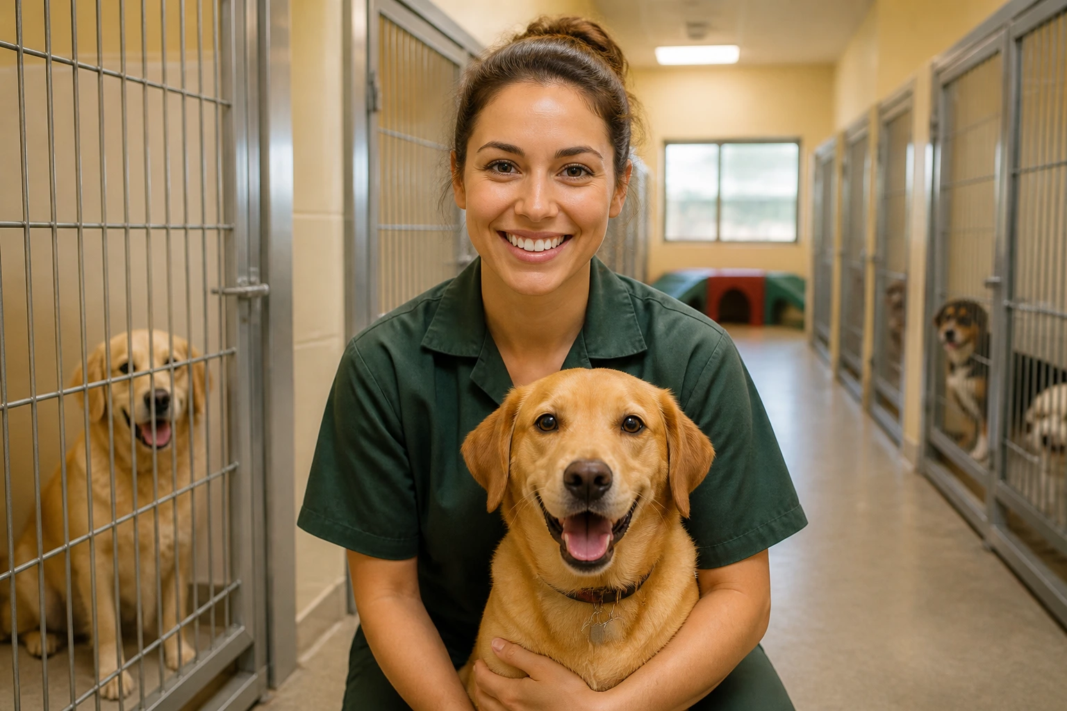 Kennels attendant portrait in a kennel facility