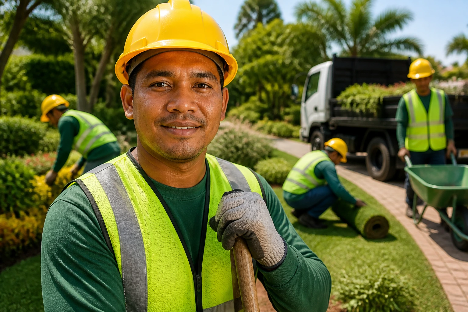 Foreign worker at legitimate landscaping job site