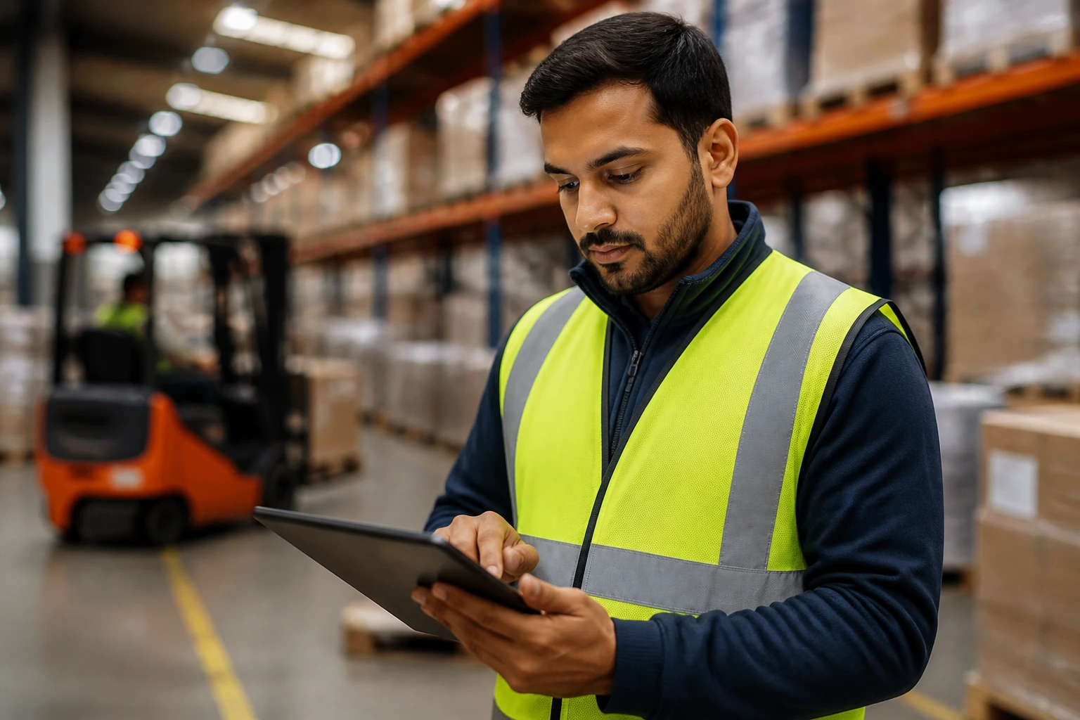 Close-up of a logistics specialist at a Leicester distribution hub