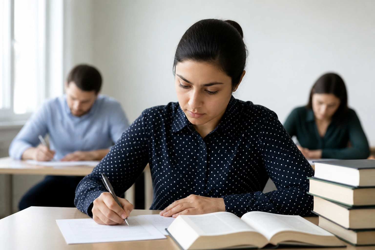 Focused individual studying in a quiet space, symbolizing US insurance licensing requirements