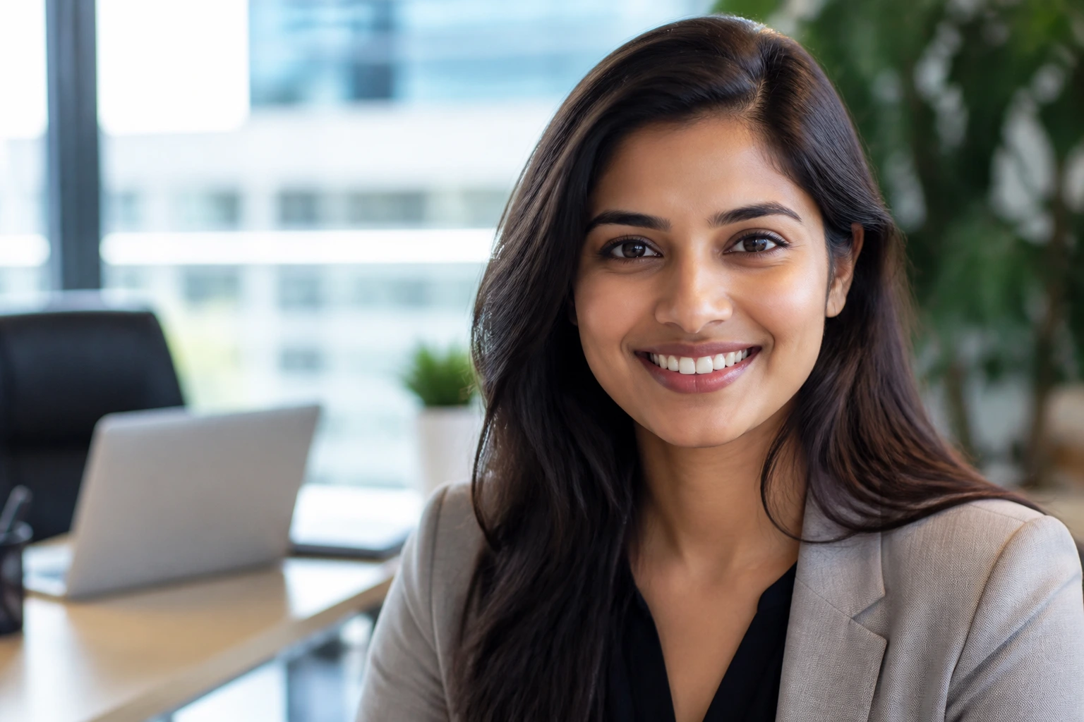 Close-up portrait of a LinkedIn professional in a modern office