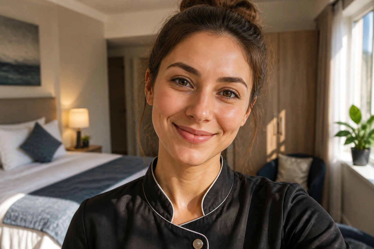 Staff member in on-site accommodation illustrating live-in perk