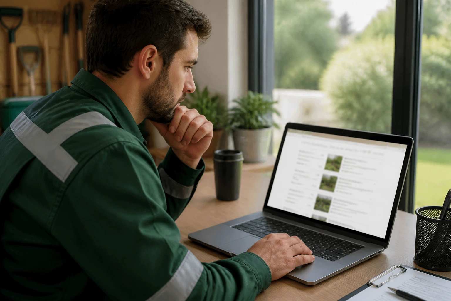 Portrait of a job seeker at a desk with a laptop, suggesting real LMIA-backed postings.