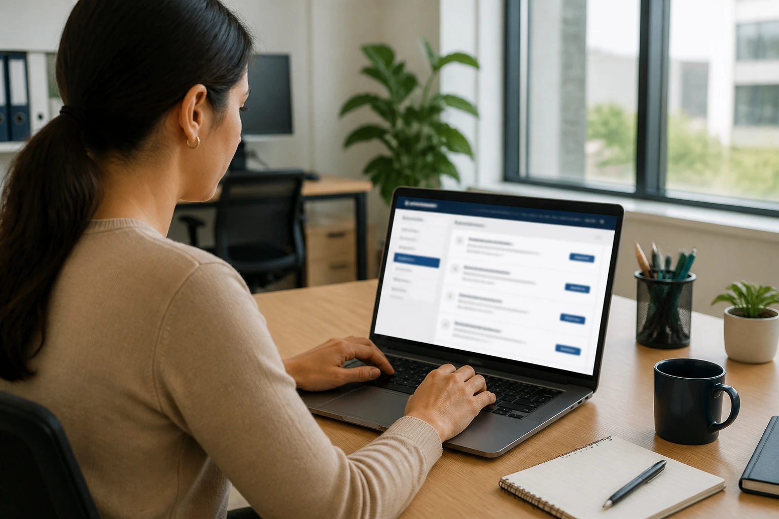 Person viewing LMIA data entry job postings on laptop in office
