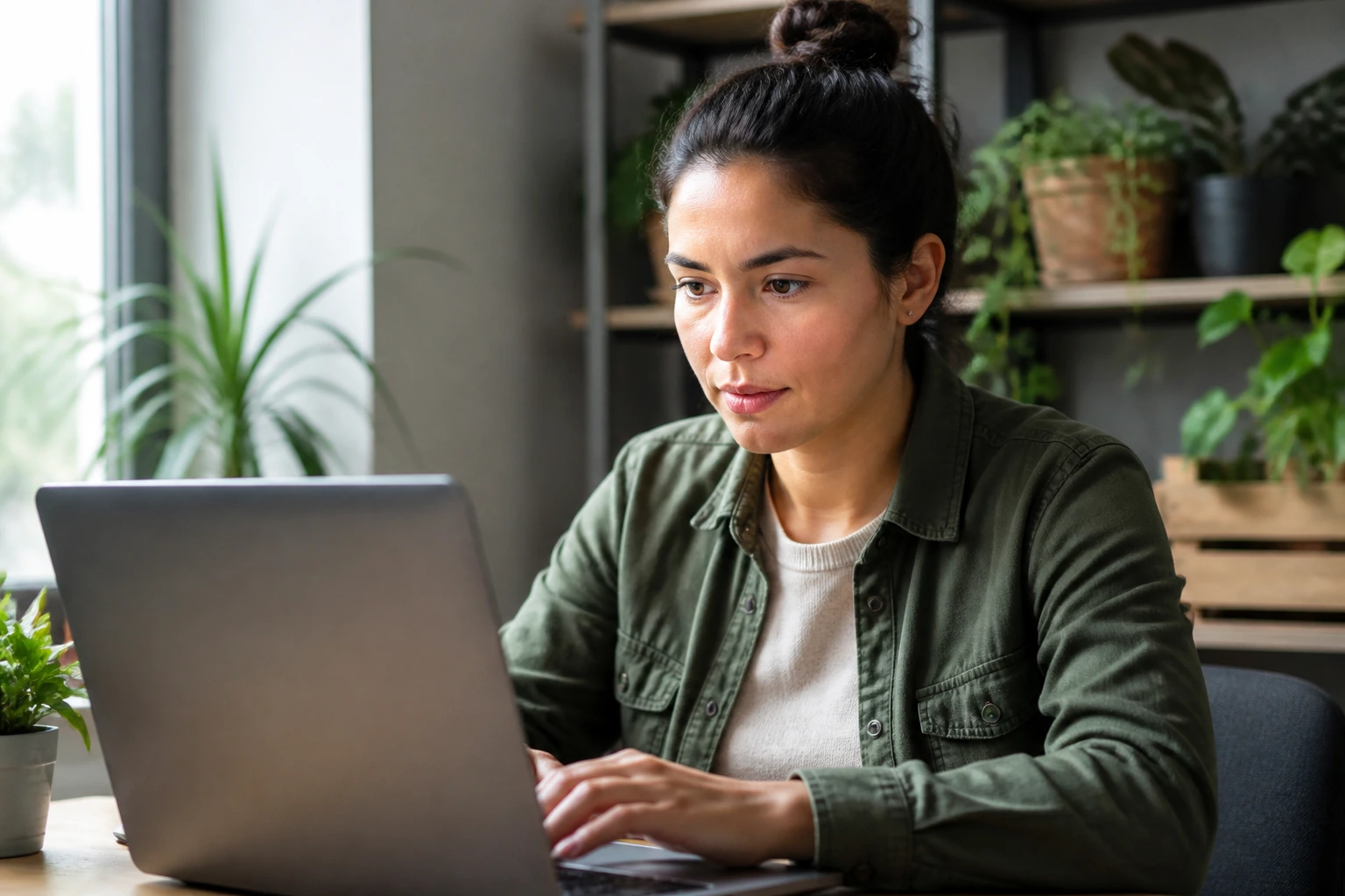 Person searching for LMIA-backed greenhouse jobs in a home office