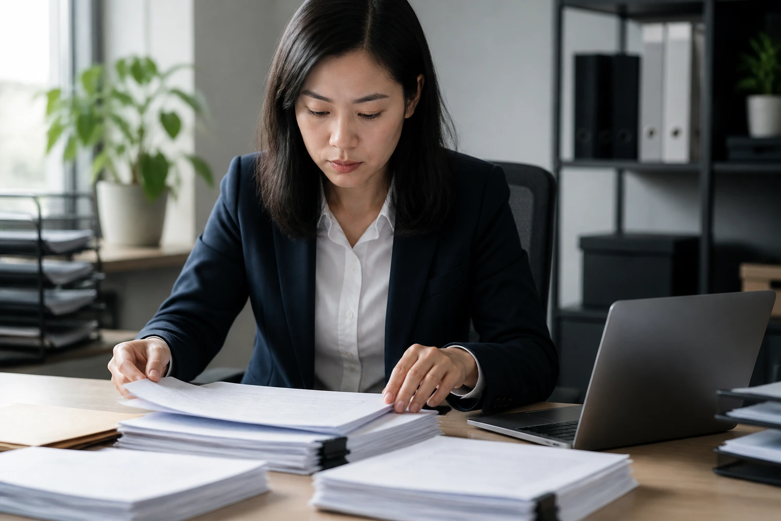 Office professional handling documents to represent the LMIA process
