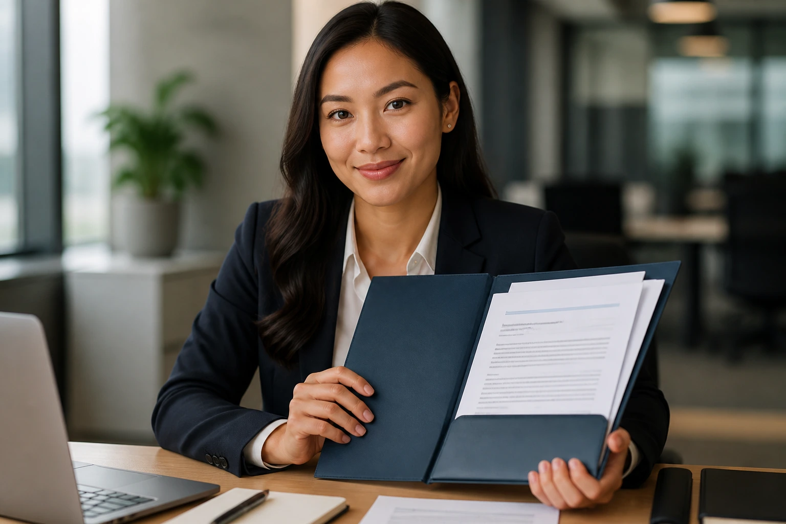 Professional in office reviewing documents, symbolizing LMIA-supported job offers.