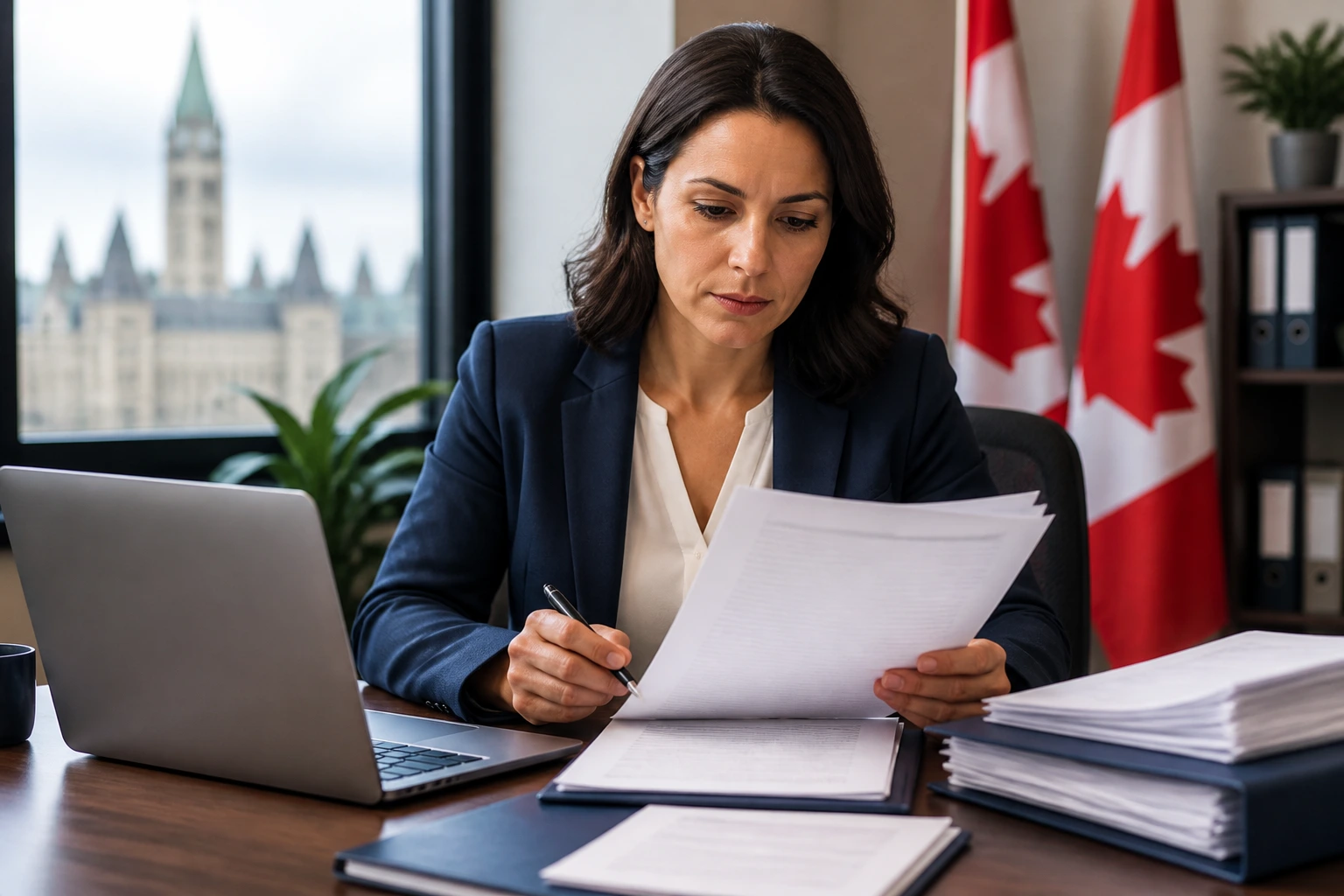 Person reviewing LMIA-related documents in a professional office