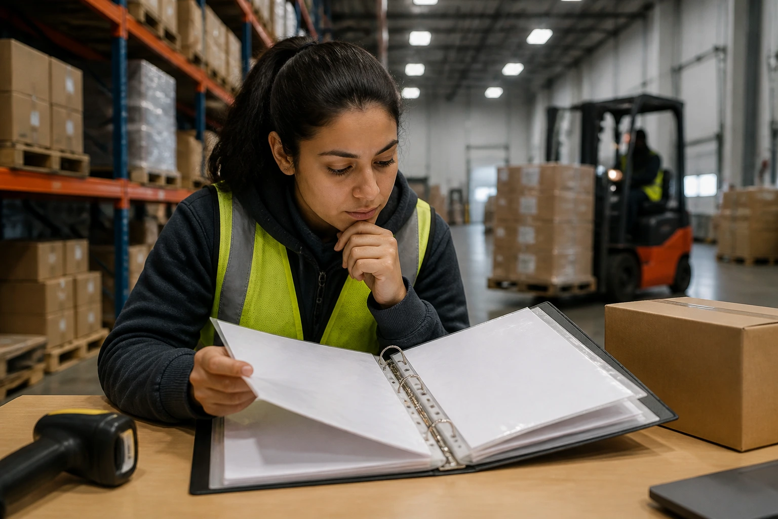 Job seeker evaluating local LMIA sponsorship options in warehouse setting.
