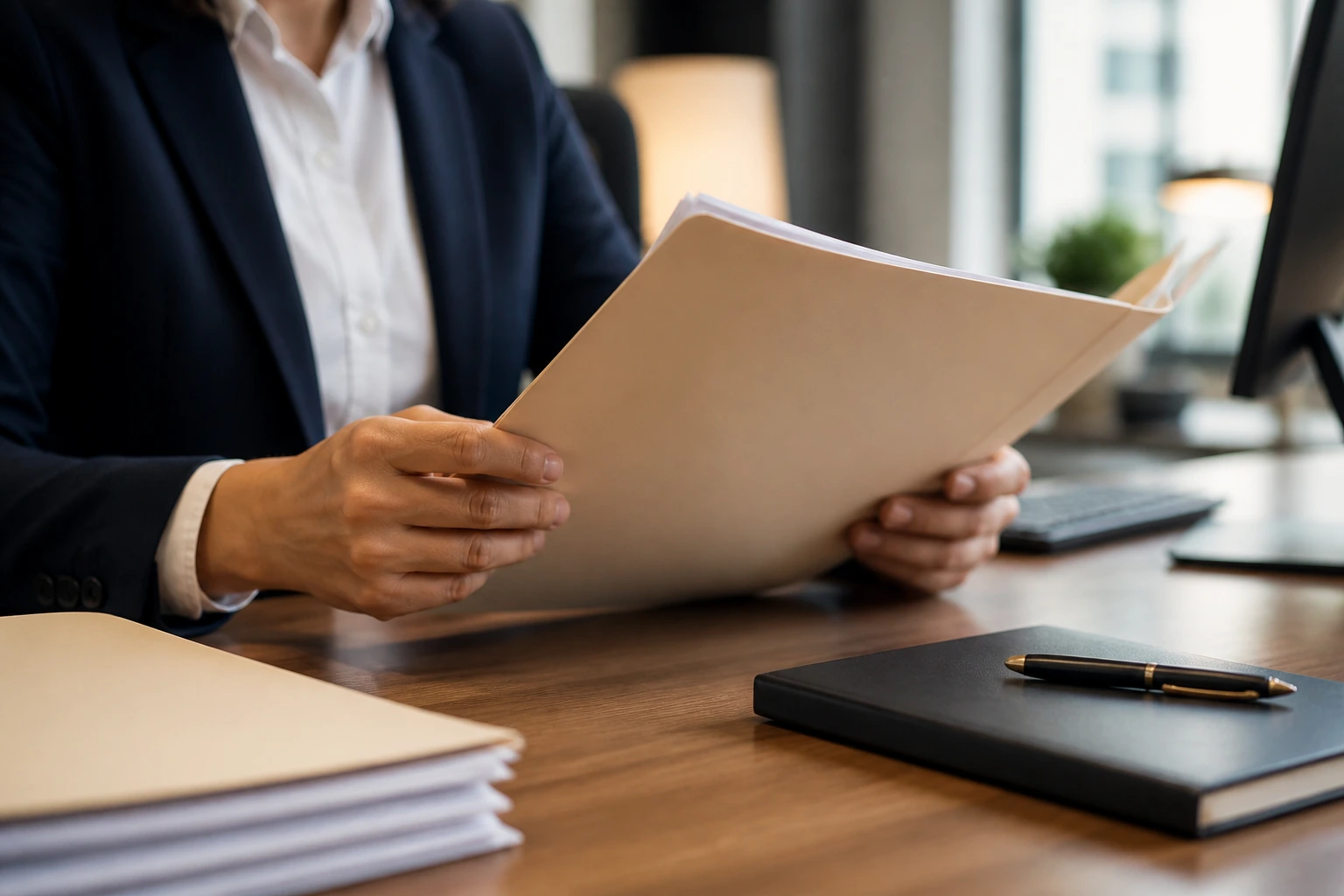 Hands on a blank folder in an office representing LMIA sponsorship process