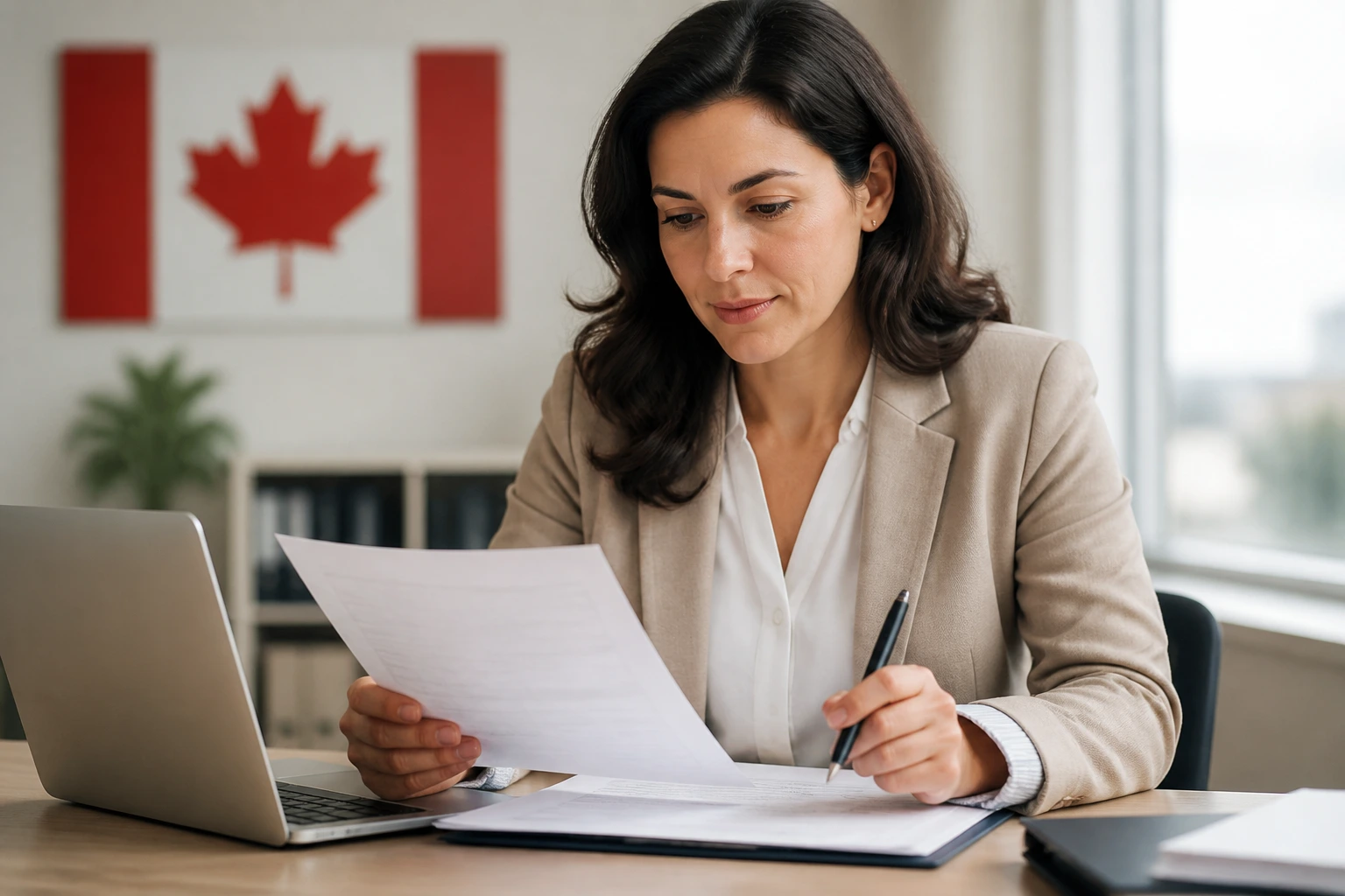Professional at desk discussing LMIA sponsorship in a Canadian office