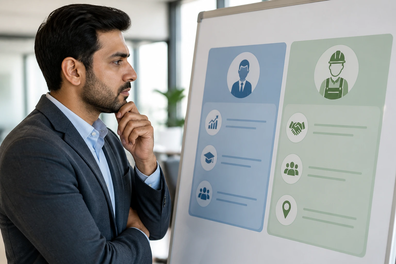 Portrait of a professional analyzing a chart on a whiteboard in an office