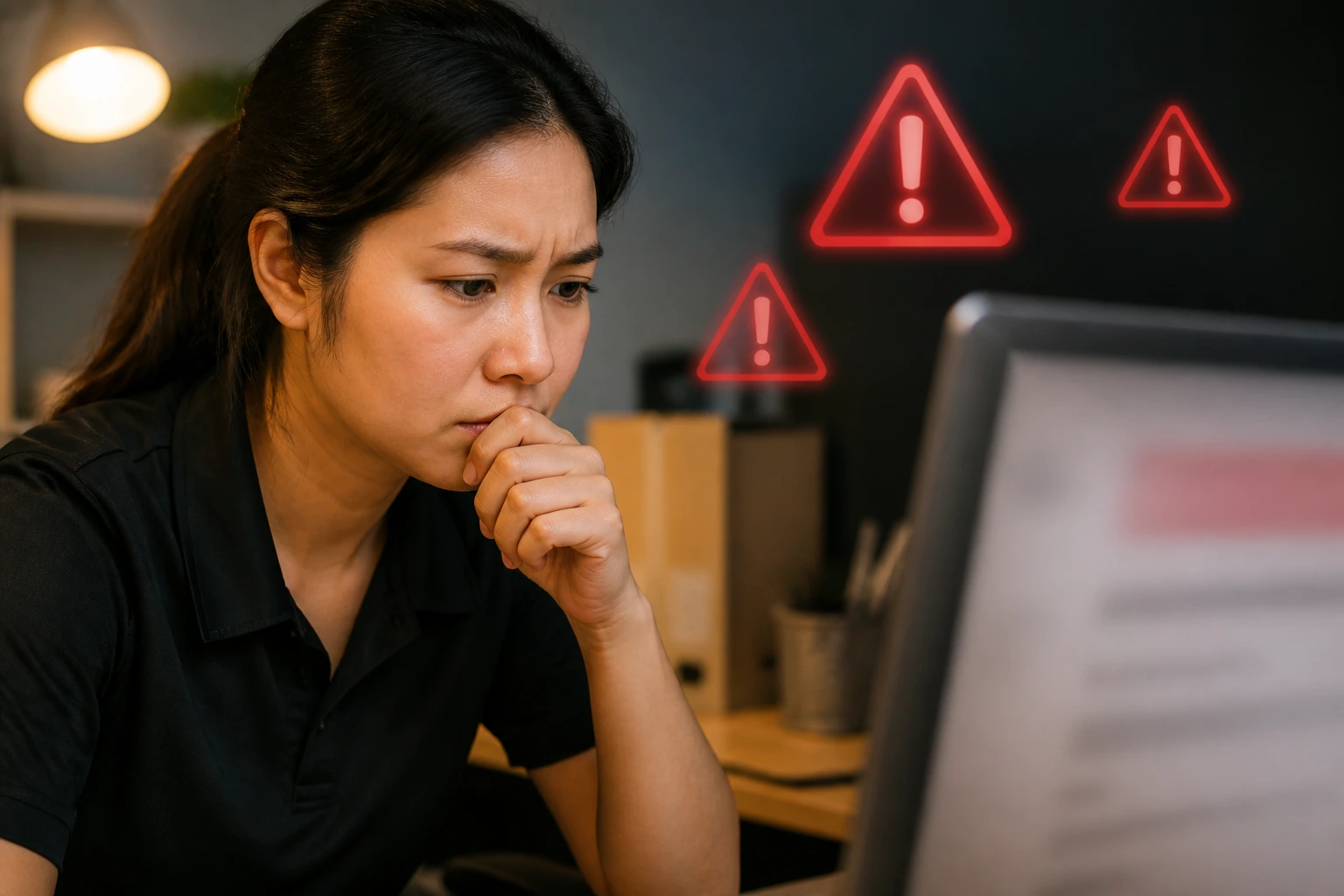 Cautious job seeker reviewing a suspicious LMIA offer on a computer