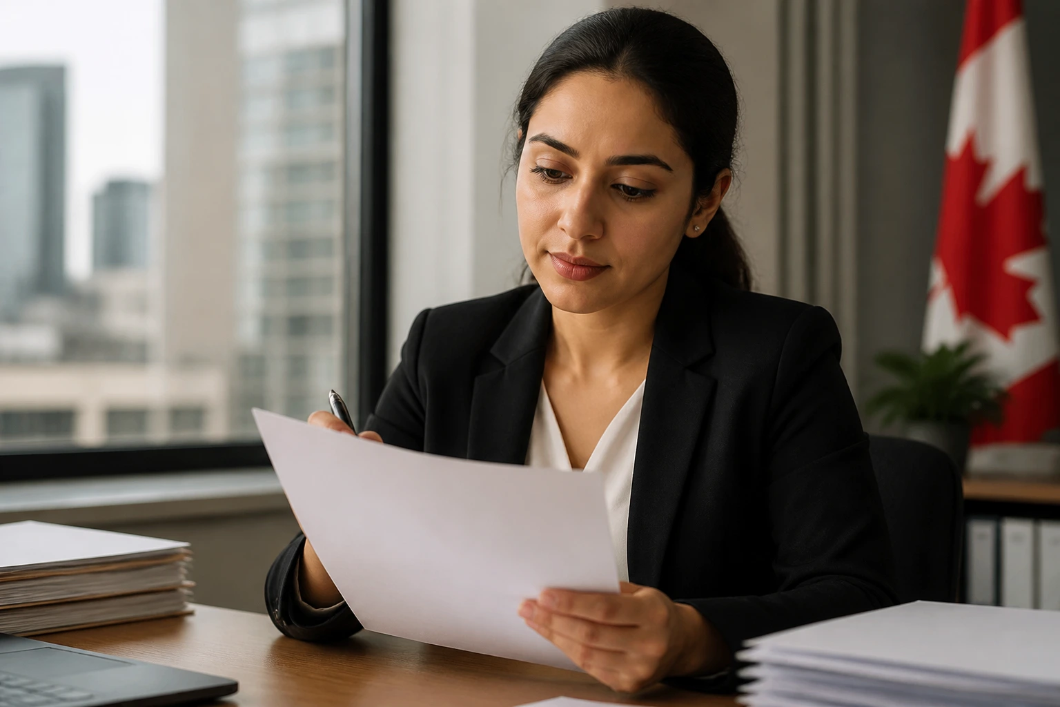 Candidate reviewing job offer and LMIA steps at a desk
