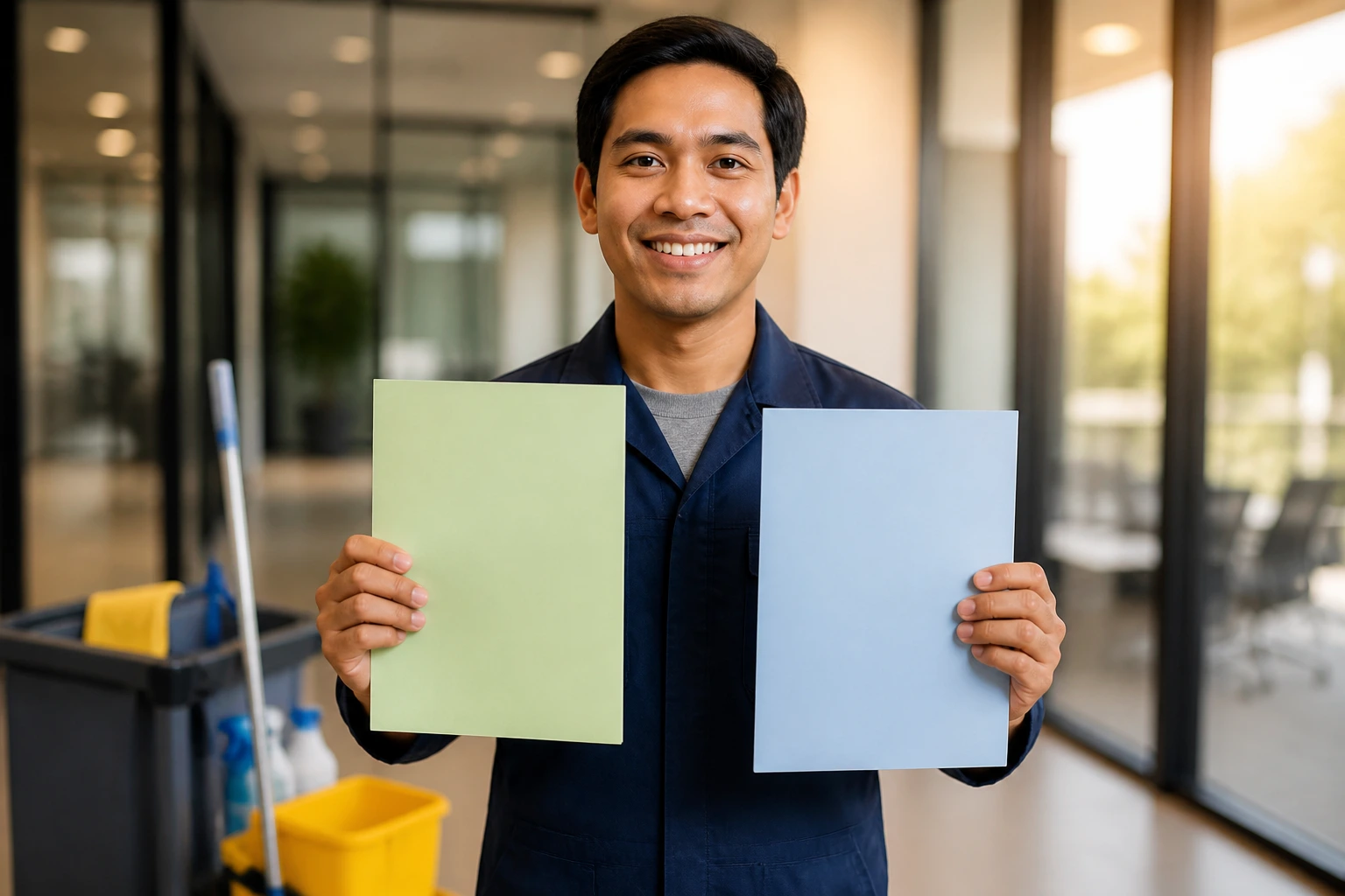 Person holding two generic documents representing LMIA approval and work permit progression.