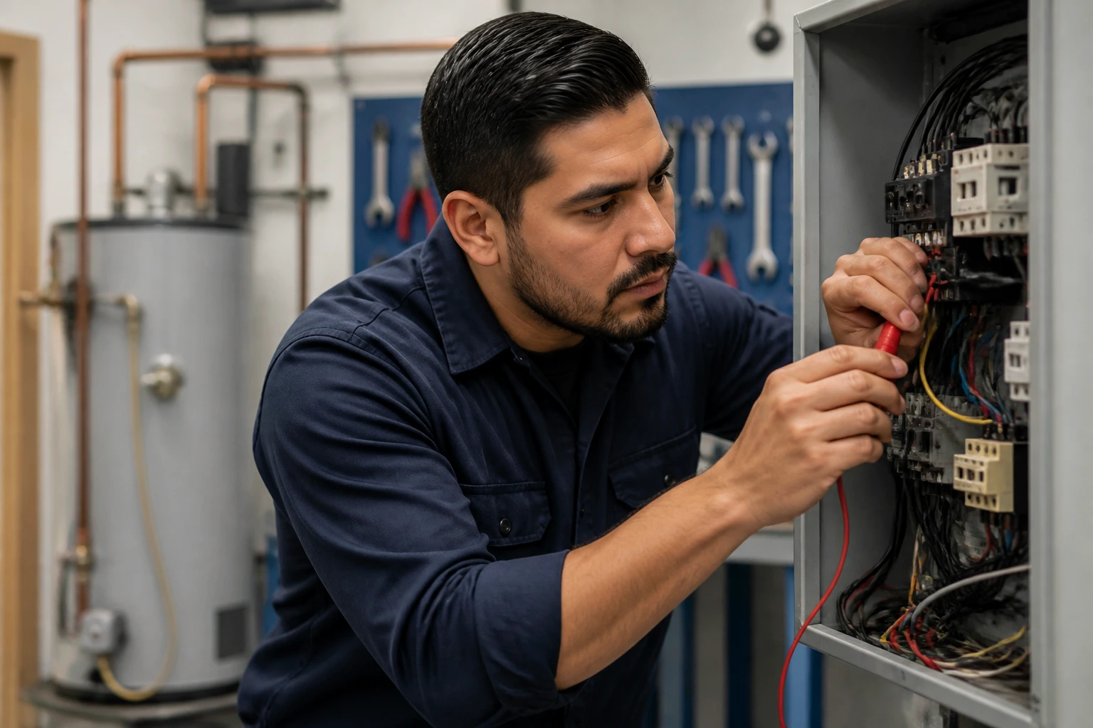 Technician performing a skill test during a maintenance interview.