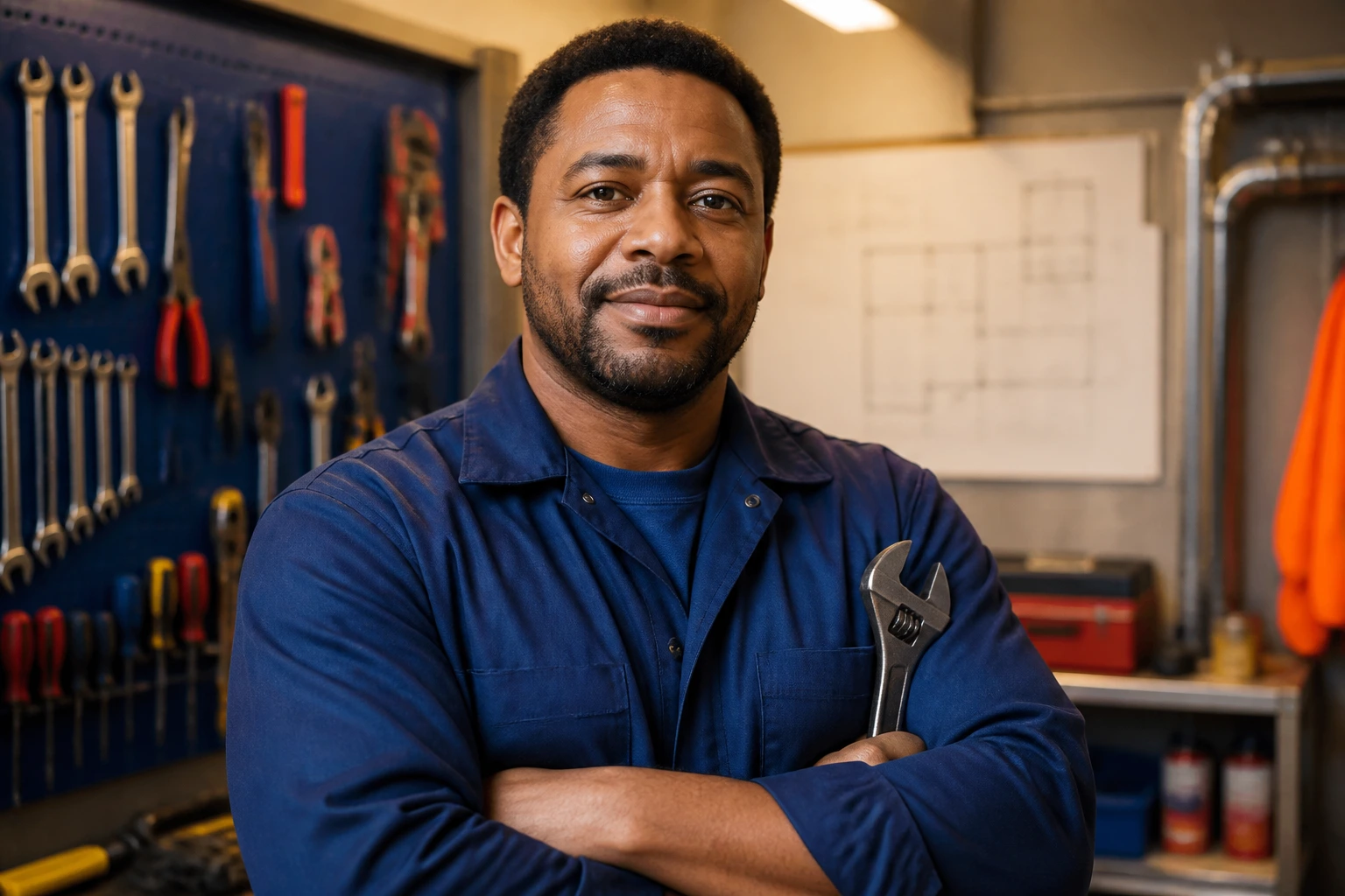 Portrait of a real maintenance worker in uniform, conveying career growth and potential for longer stay in Canada