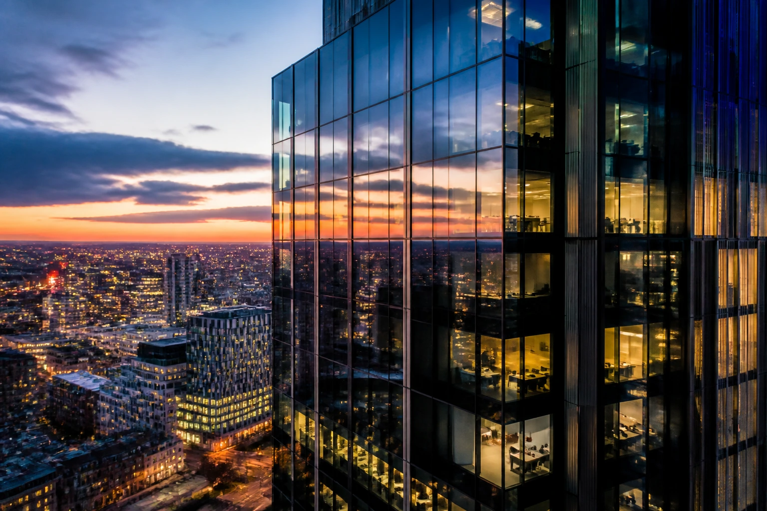 Close-up of Manchester skyscraper in skyline