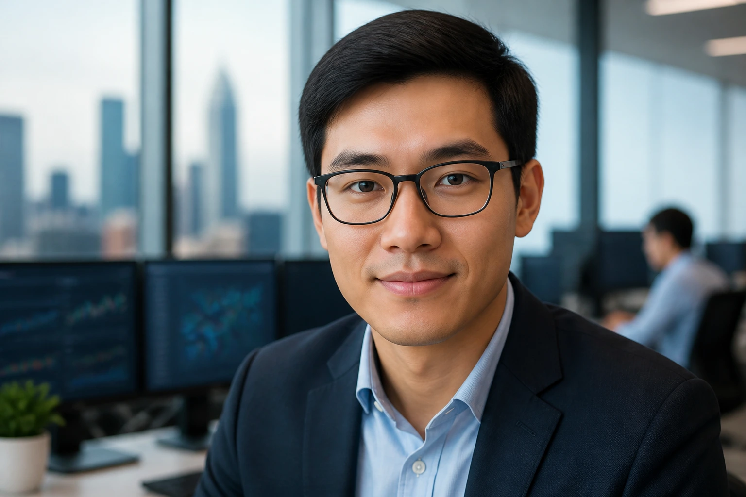 Portrait of a Manulife data scientist in a modern office setting.