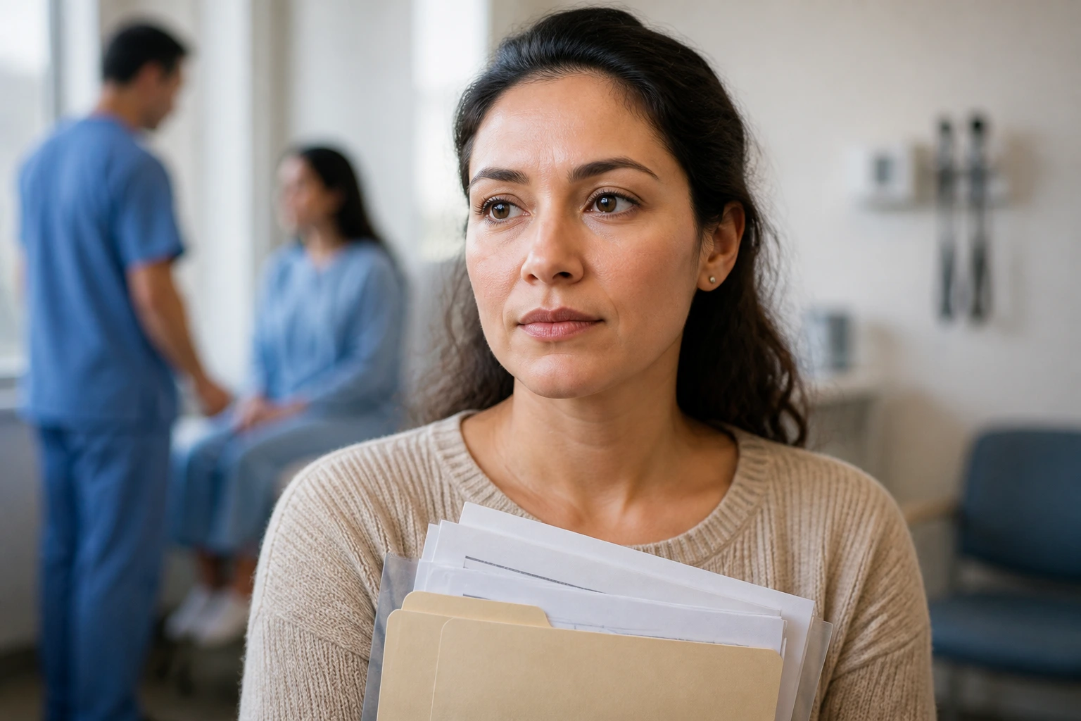 Portrait of adult in clinic setting illustrating medical exams and background checks