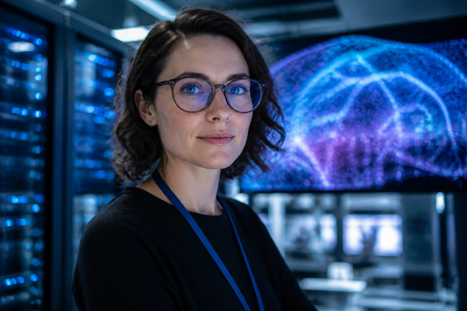 Close-up portrait of a Meta engineer in a London research setting