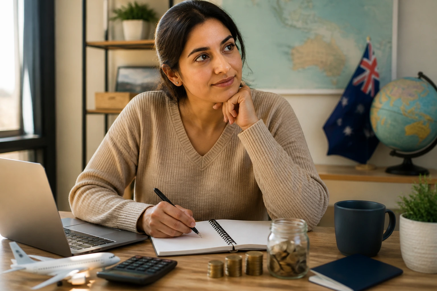 Portrait of adult planning migration costs in a home office