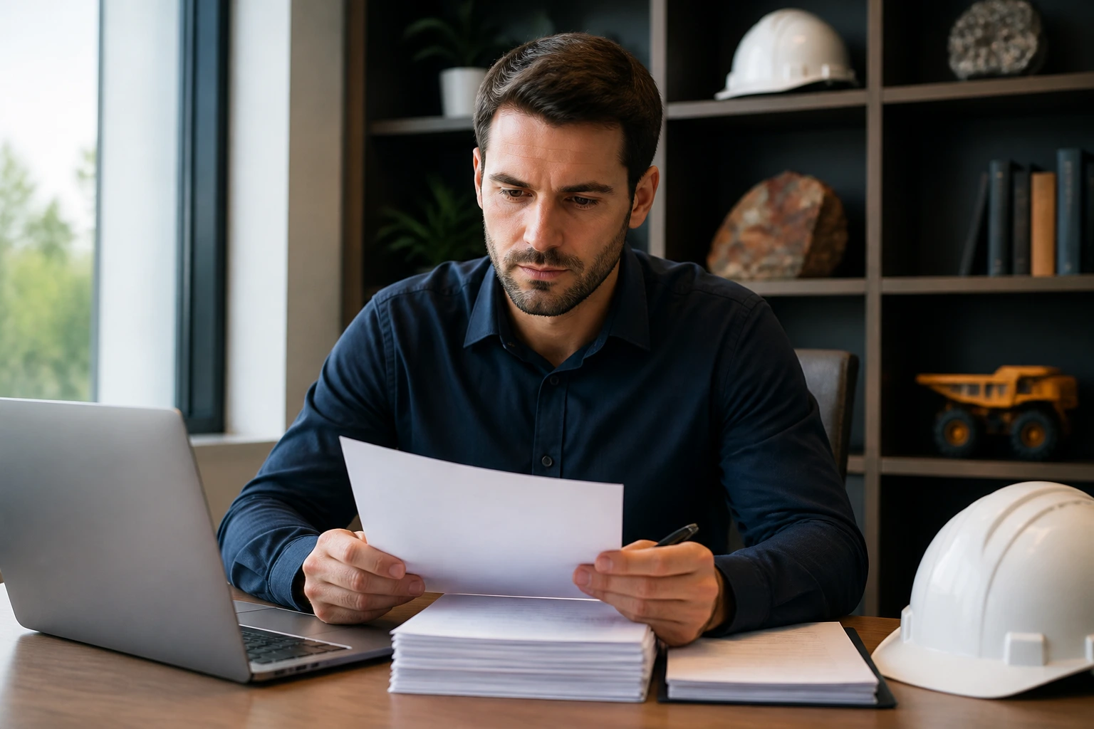 Professional examining migration skills assessment materials in office