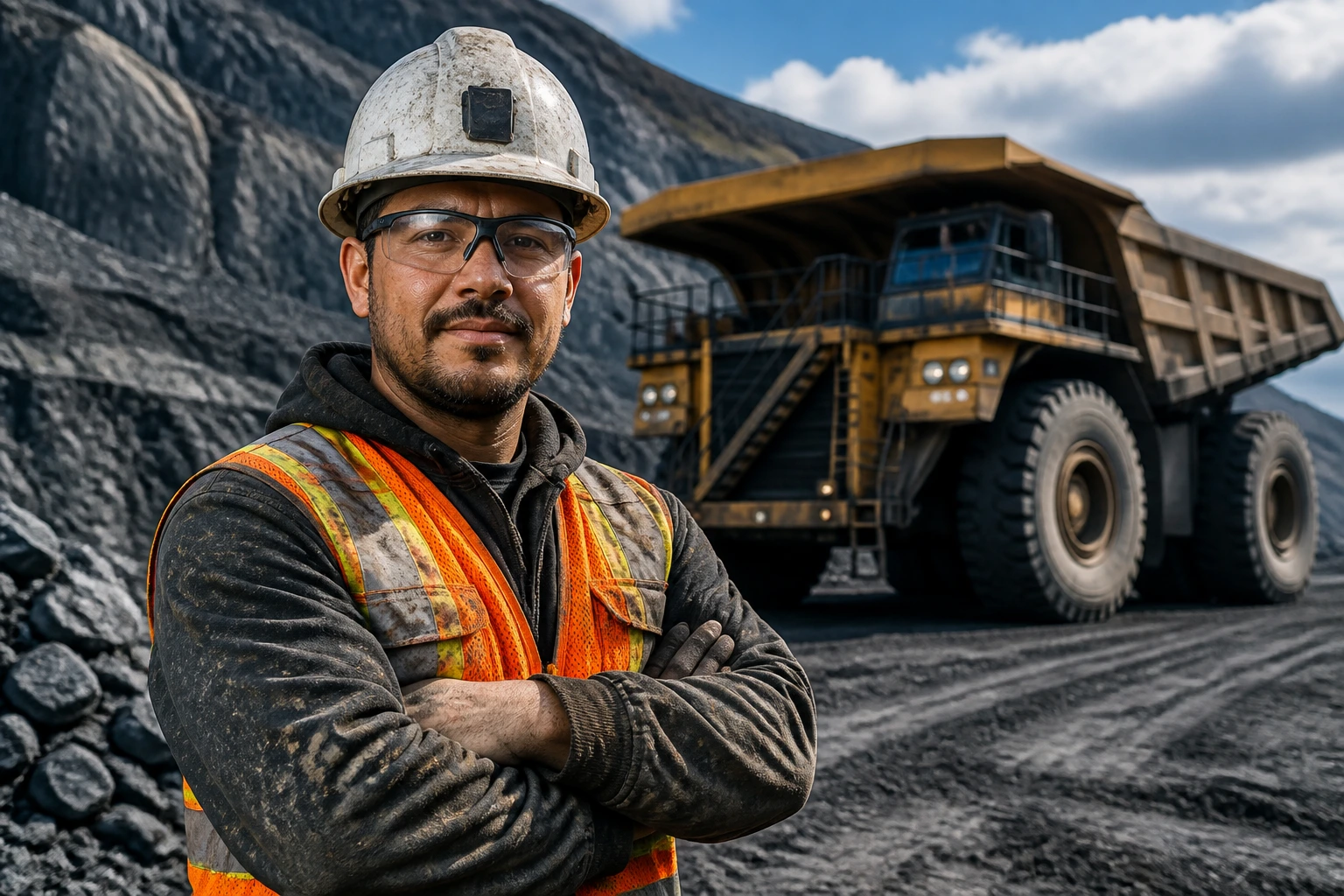 Skilled tradesperson in mining gear showing career stability and skills