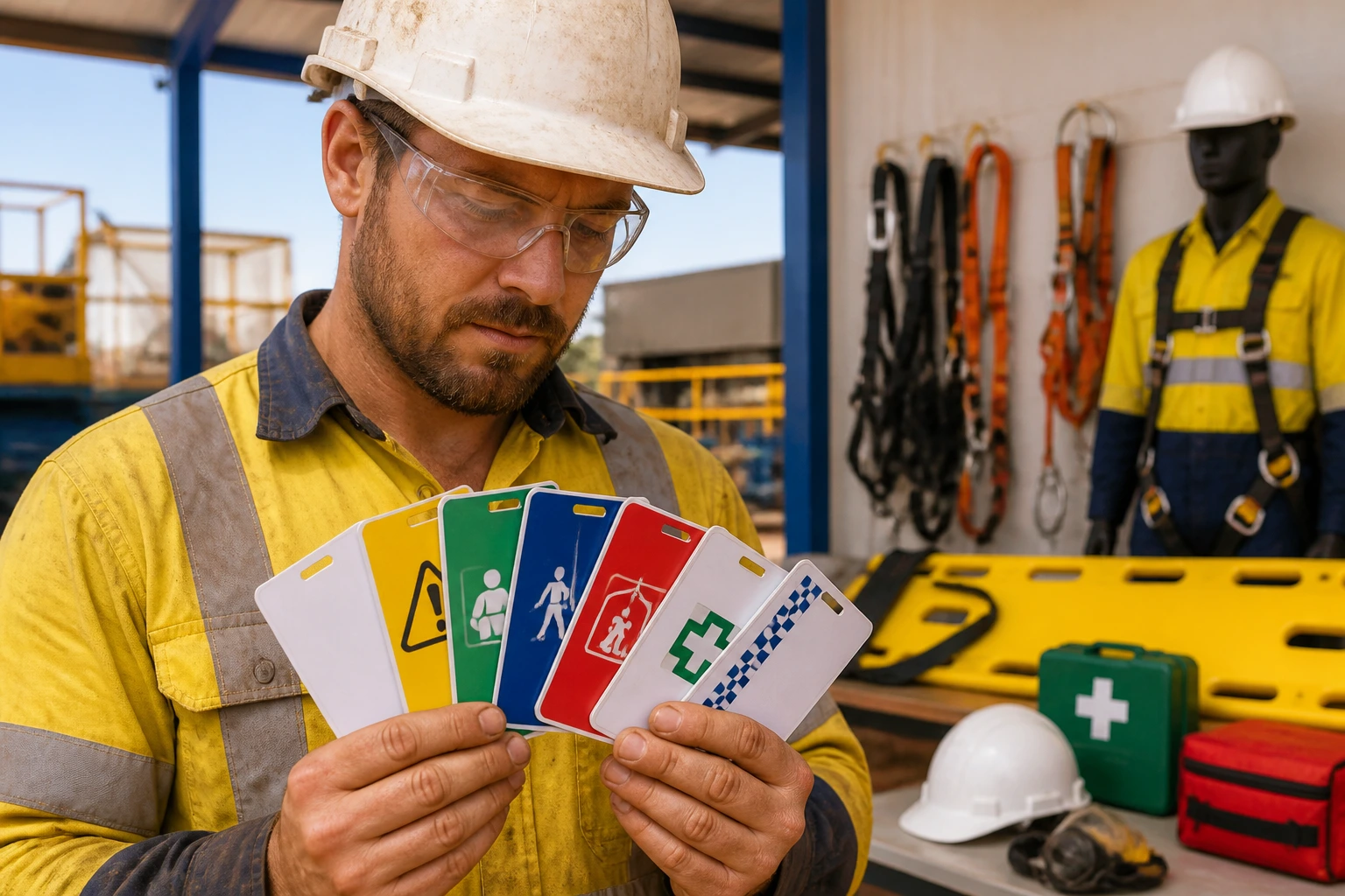 Worker in safety gear in a training area for certifications