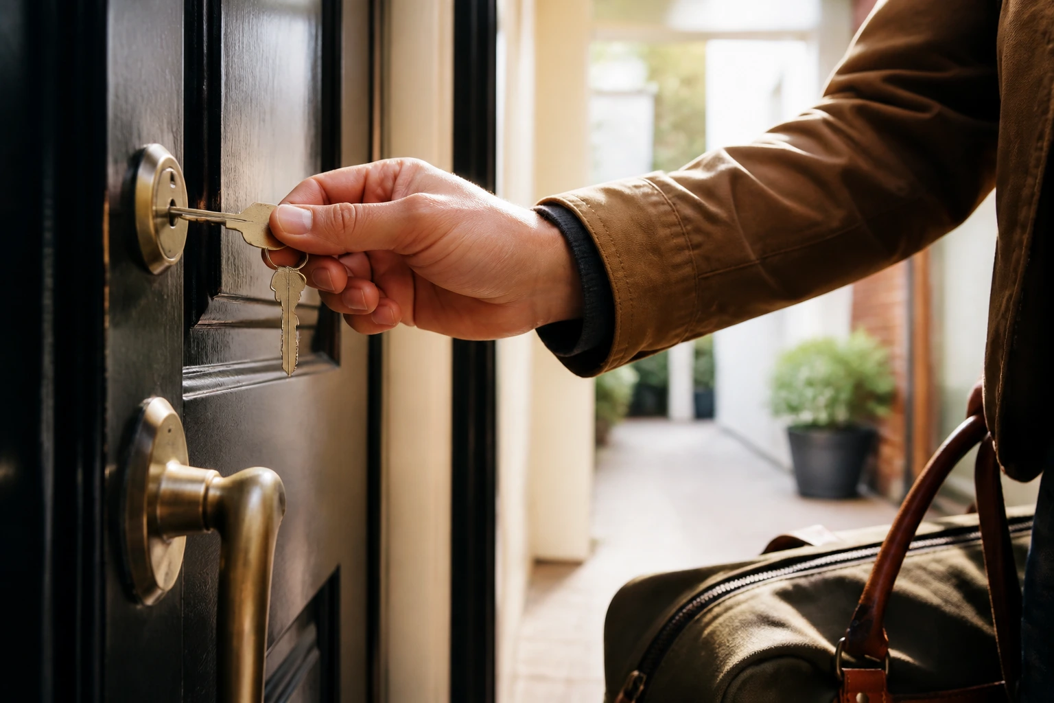Hand with keys by doorway ready to move