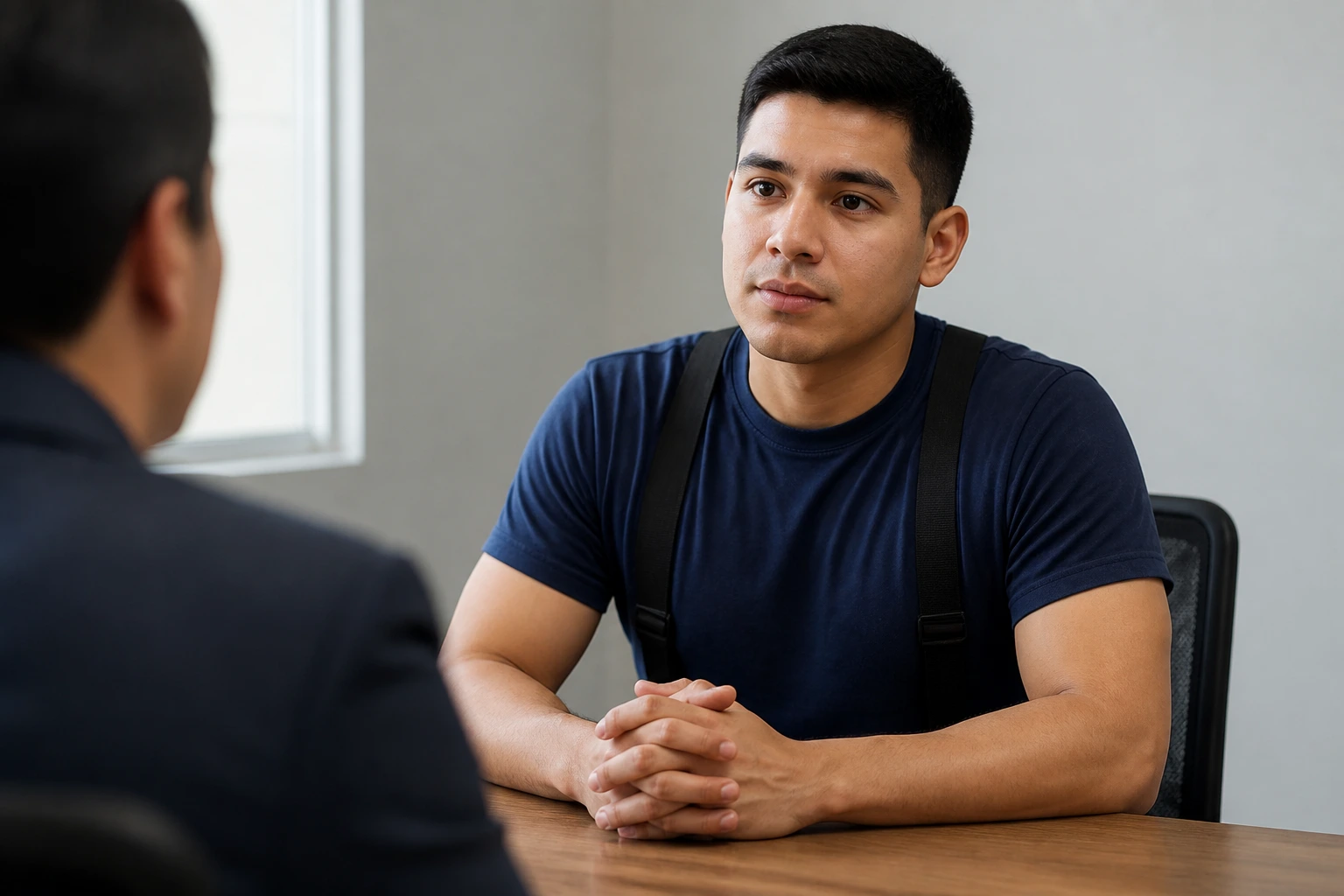 Portrait of a real candidate in an interview setting
