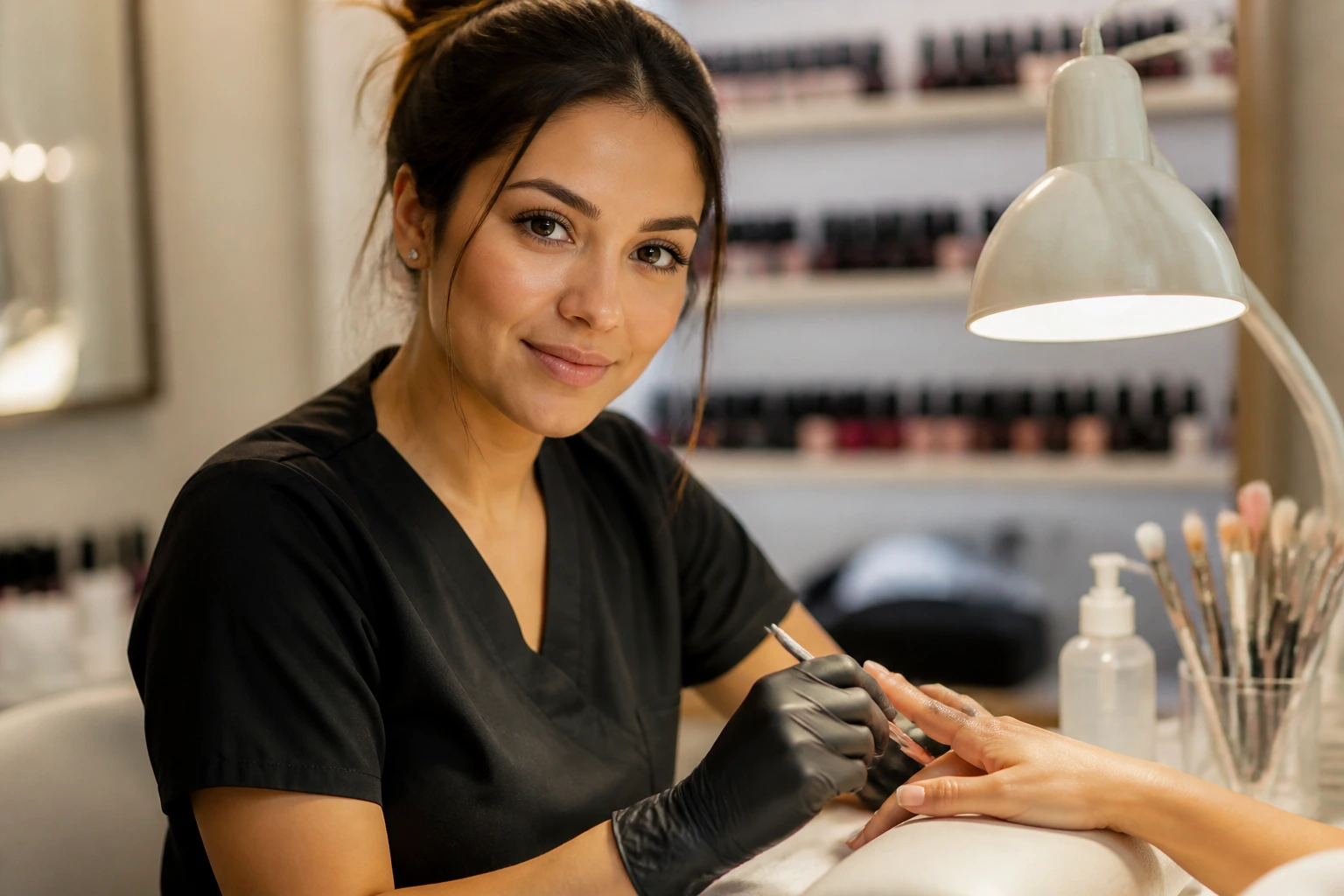 Portrait of a real nail technician in a salon exploring multiple job titles