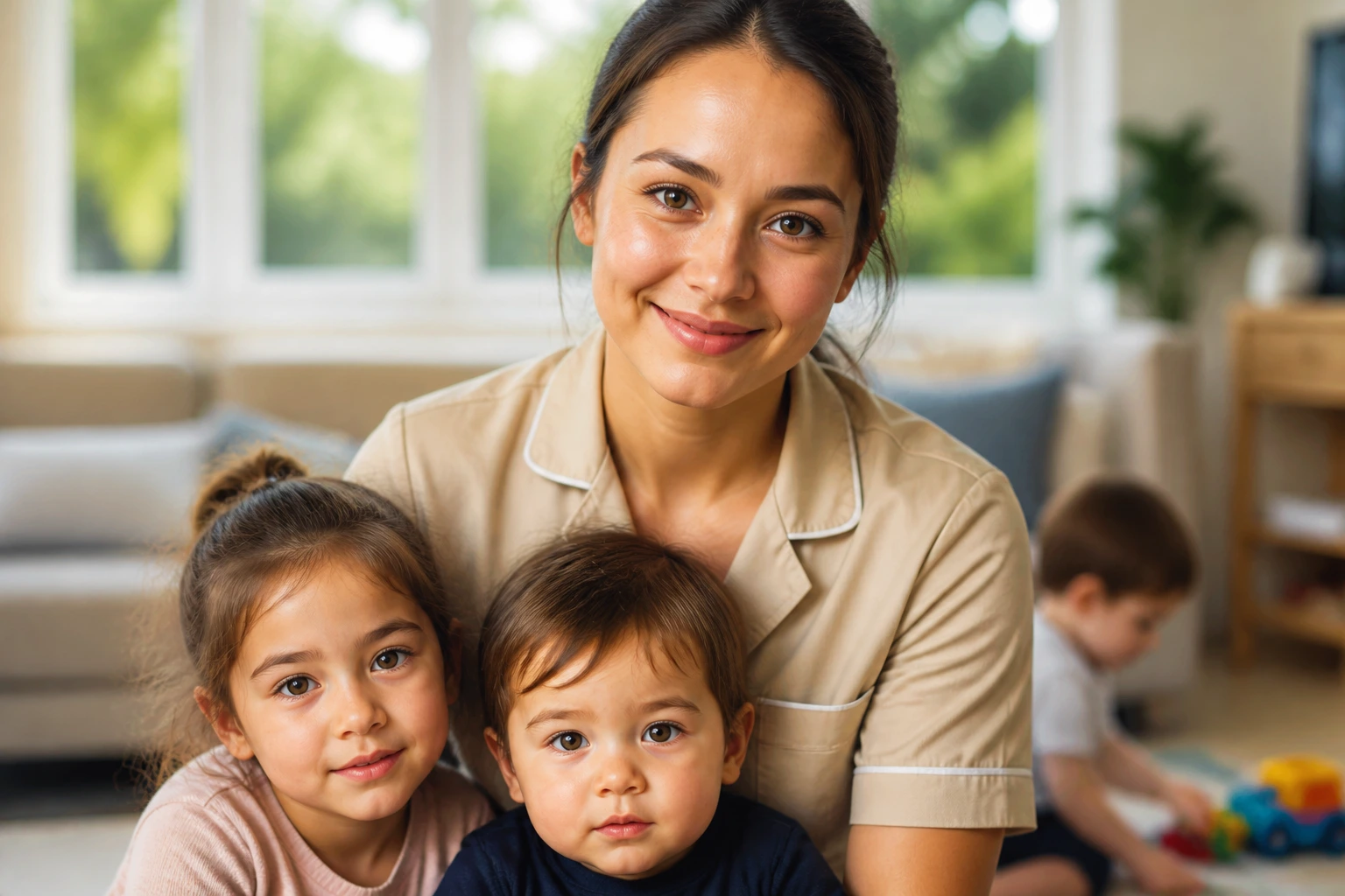 Close-up portrait of a nanny in a home setting, representing Sydney and Melbourne after-school care and regional live-in roles