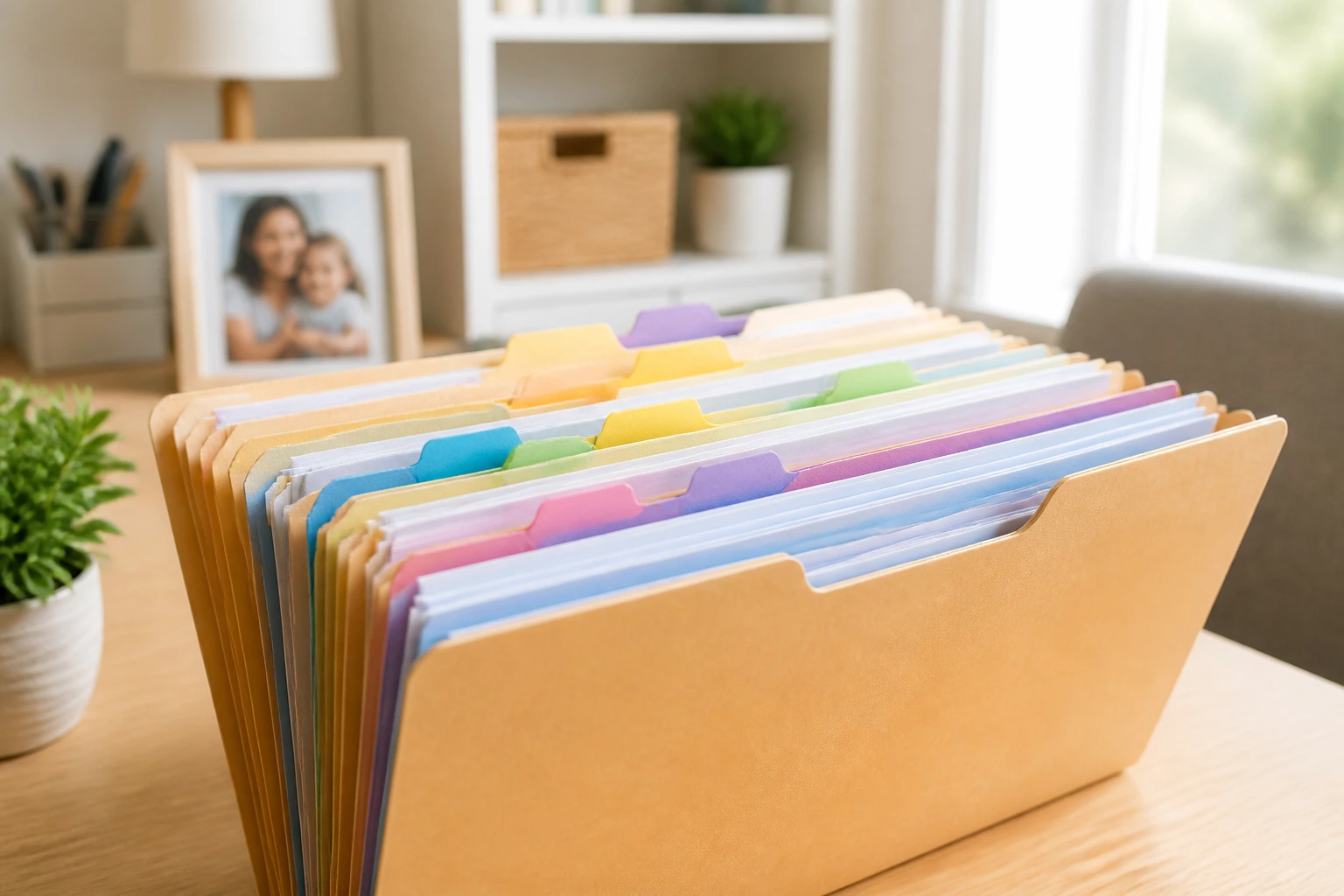 Organized file folder with tab dividers for nanny records