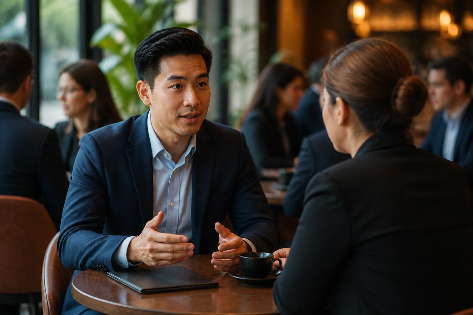 Professional networking with a recruiter in a casual setting, bypassing online portals