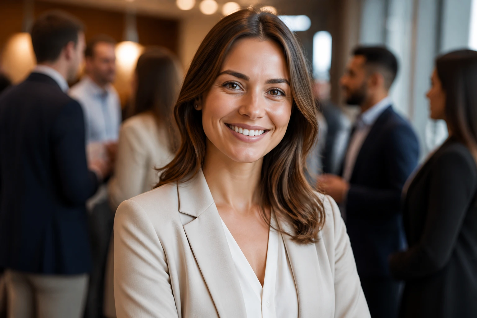 Professional portrait in a networking setting