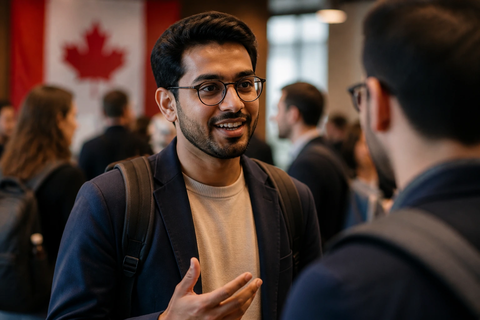 Portrait of a professional networking at a Canadian tech event