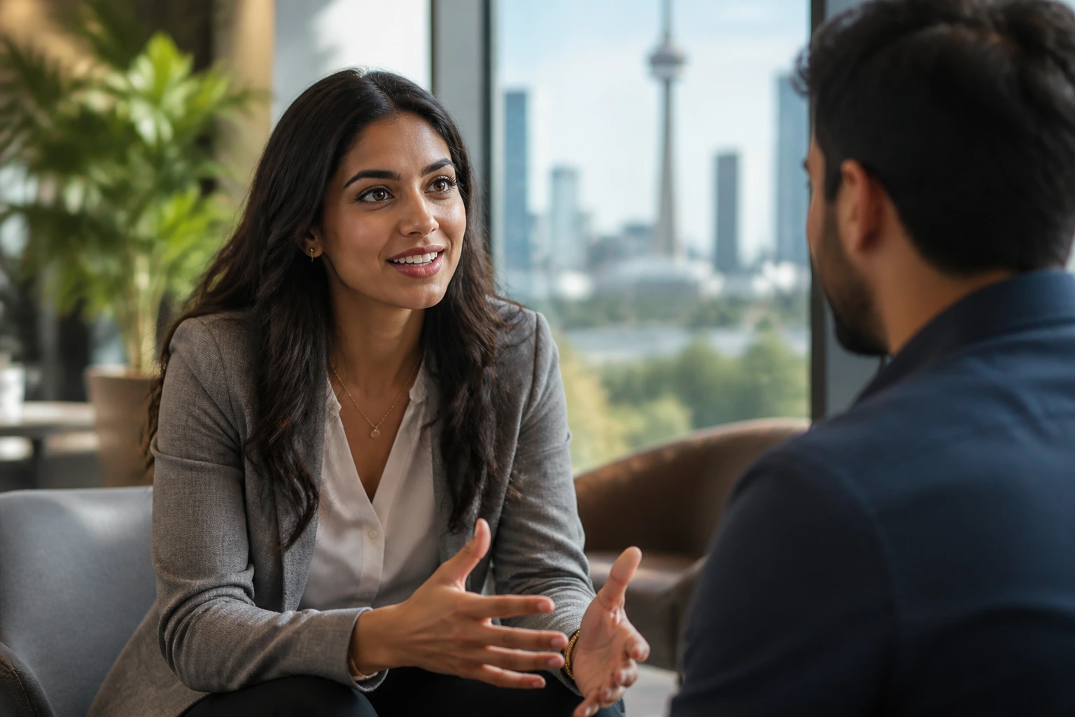 Close-up portrait of a professional networking for interviews in a modern office
