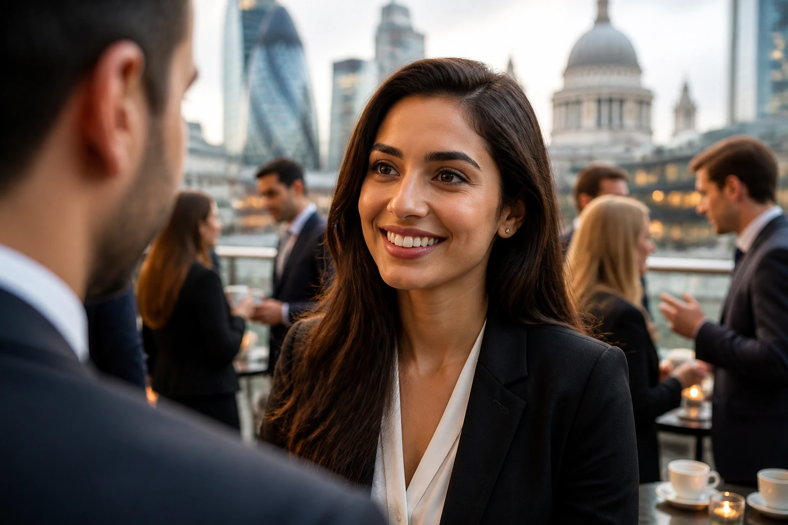 Portrait of a solicitor networking in London setting