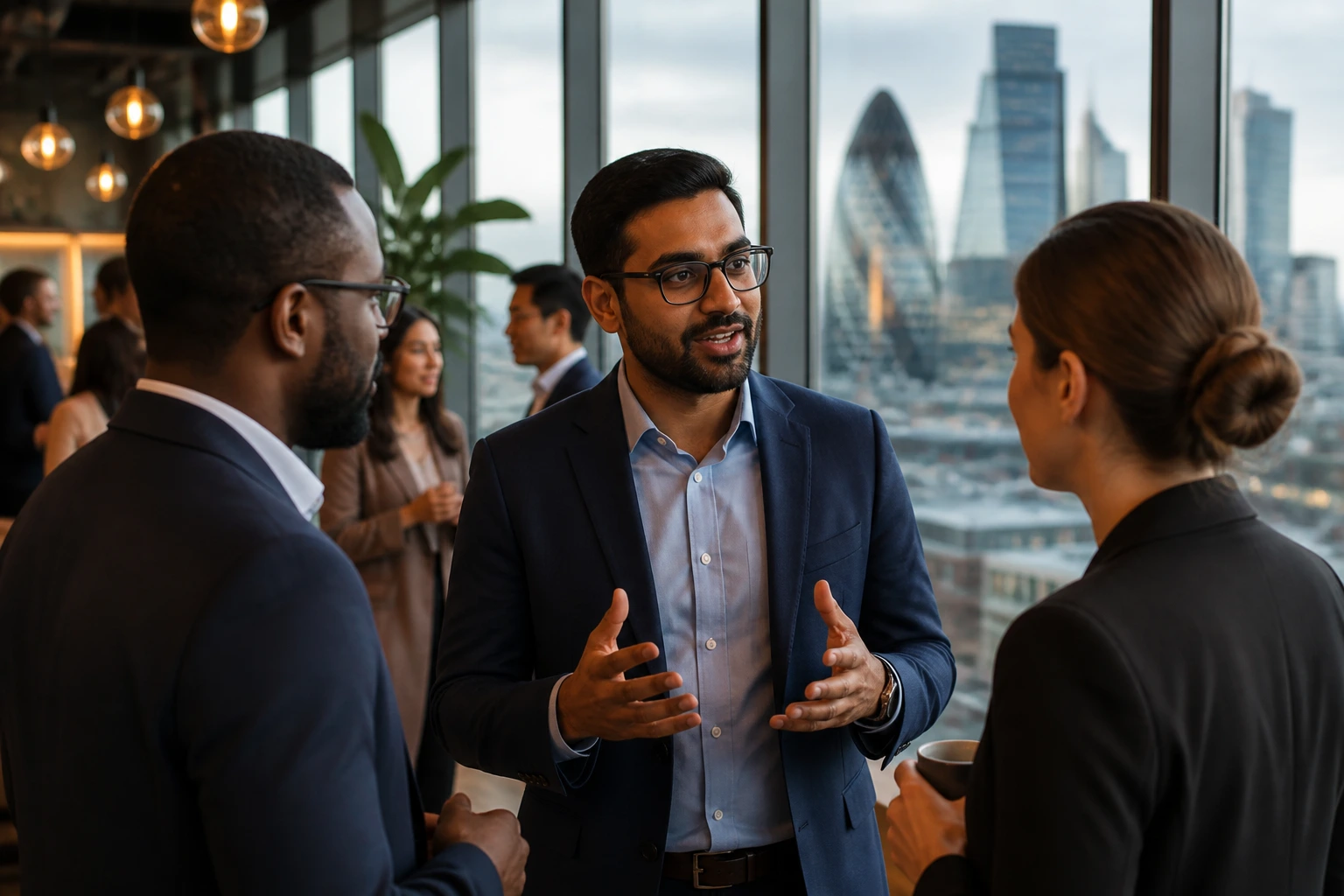Professional networking in a London tech coworking space